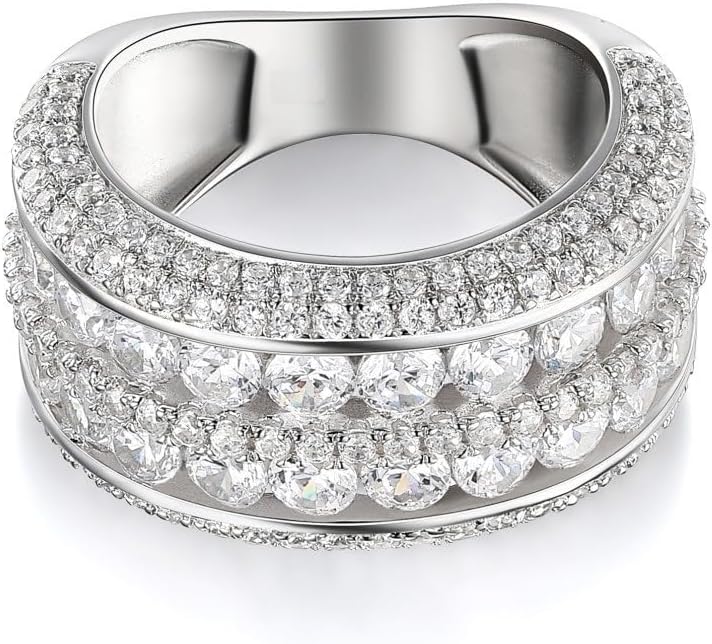 Hsitgexf 2 Rows Round Cut Shiny Full Diamond Ring Cubic Zirconia Cocktail Rings CZ Diamond Ring Eternity Engagement Wedding Band Ring for Women - Image 2